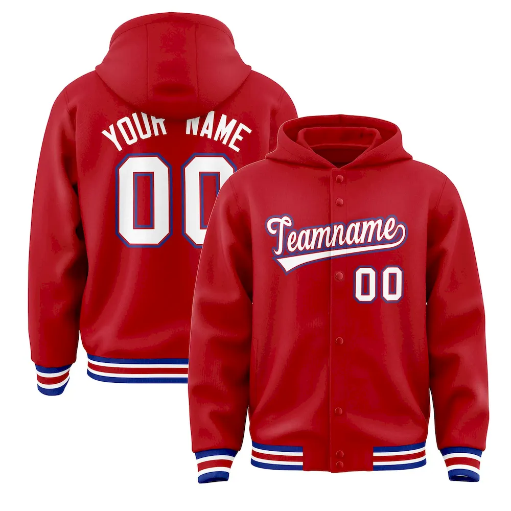 Custom Red White-Red Varsity Full-Snap Letterman Classic Jacket Hoodie