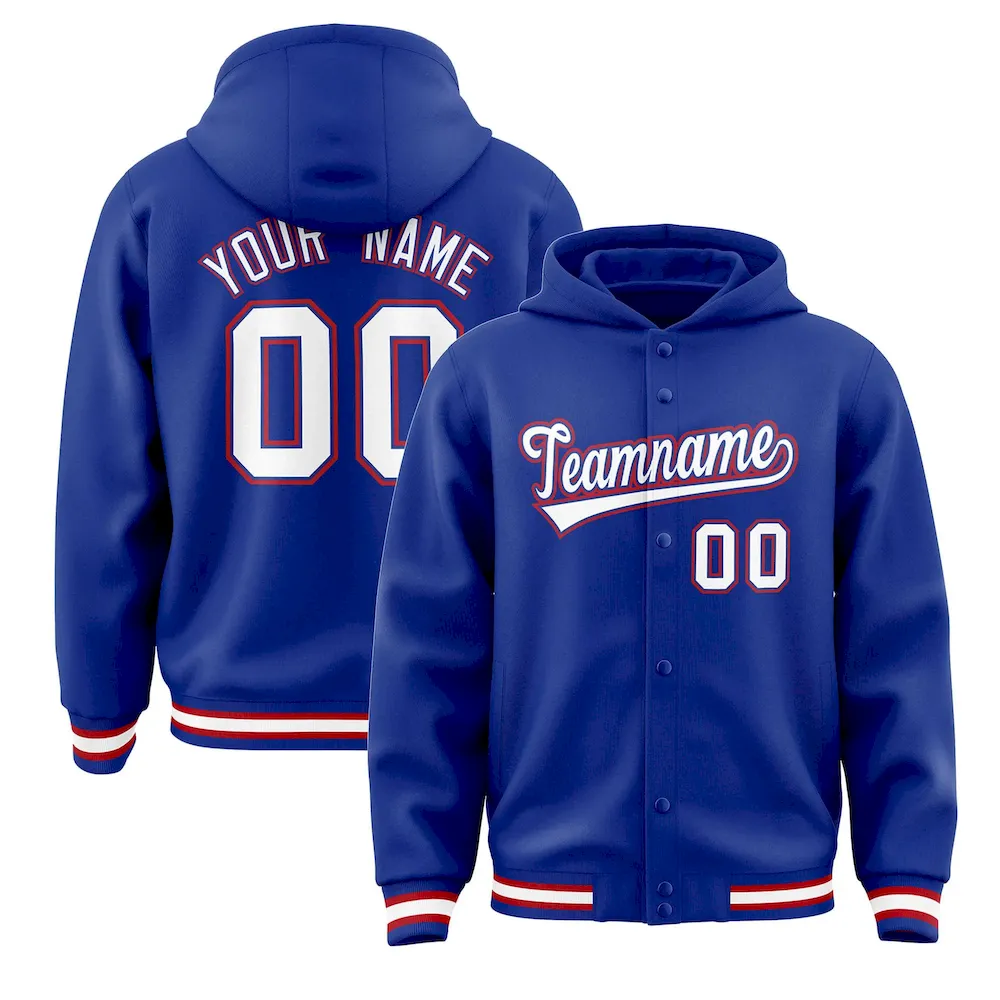 Custom Royal White-Royal Varsity Full-Snap Letterman Classic Jacket Hoodie