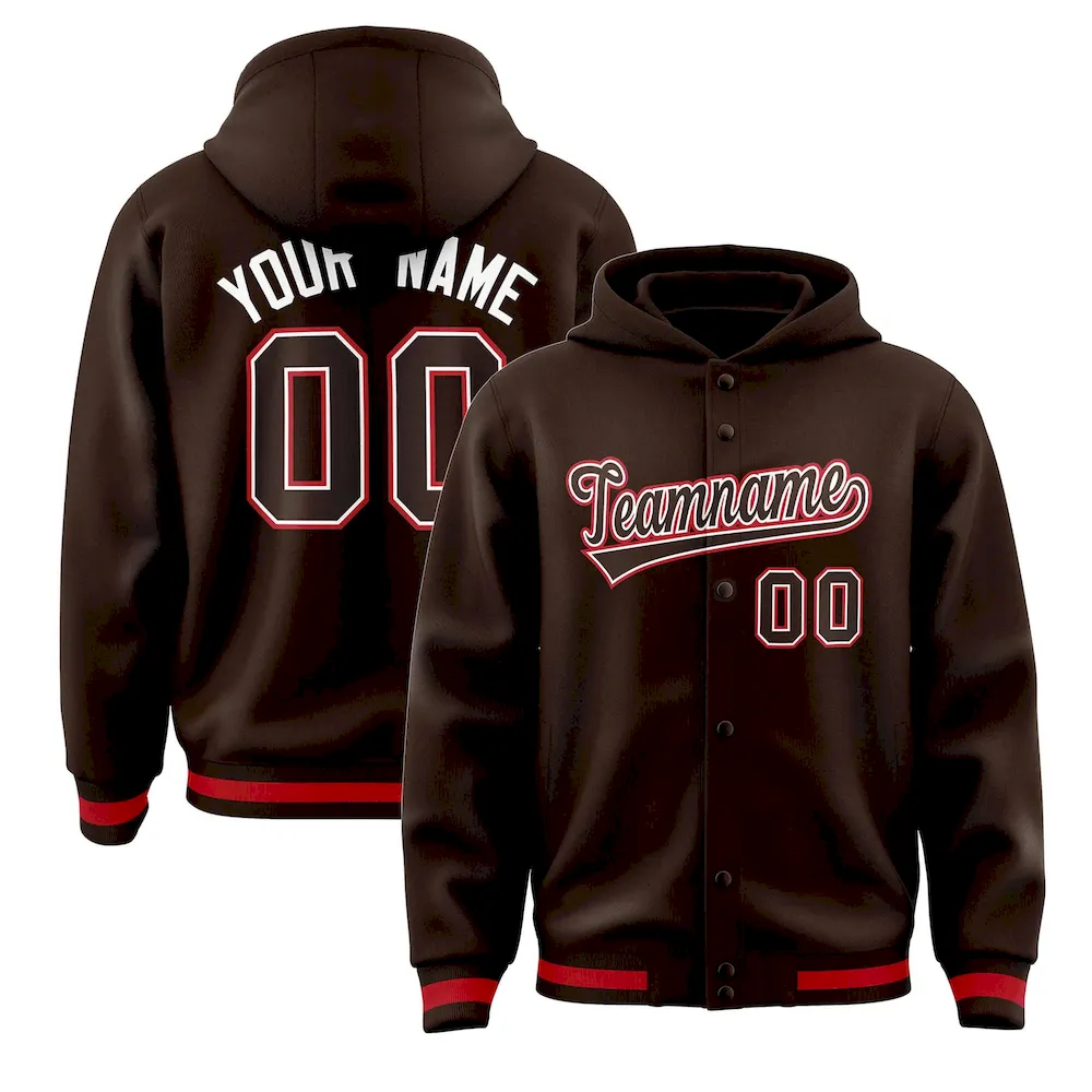 Custom Brown Brown-White Varsity Full-Snap Letterman Classic Jacket Hoodie