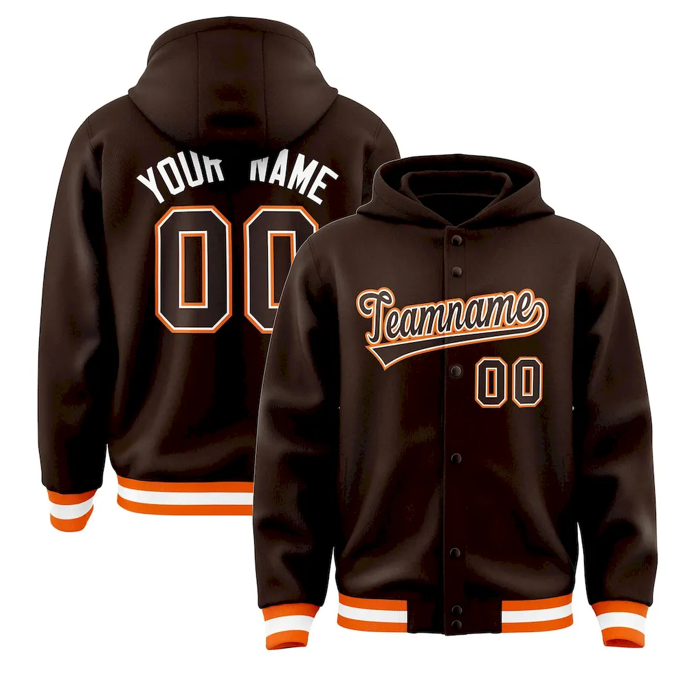 Custom Brown Brown-White Varsity Full-Snap Letterman Classic Jacket Hoodie
