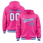 Custom Pink White-Royal Varsity Full-Snap Letterman Classic Jacket Hoodie