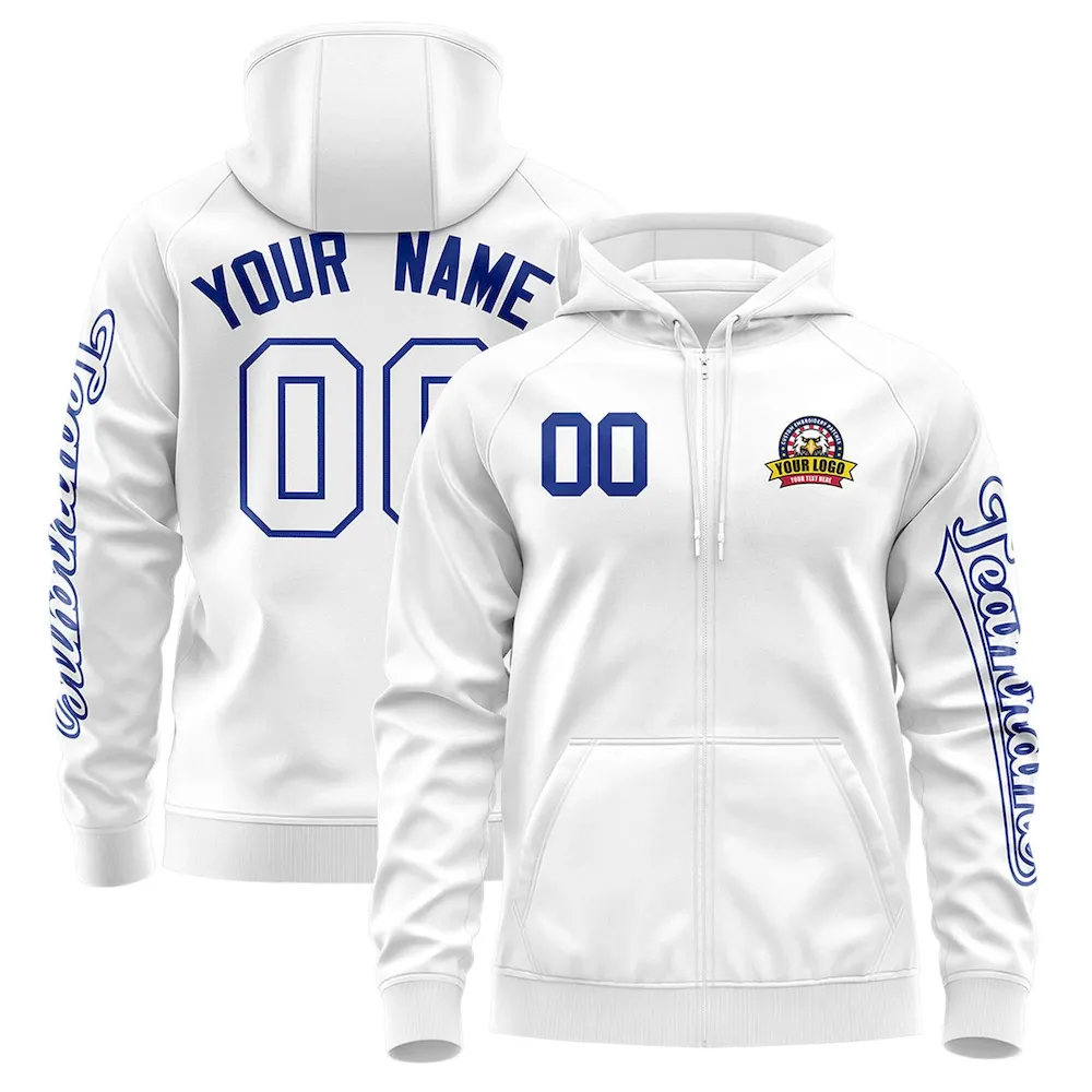 Custom White Royal Varsity Full-Zip Letterman Classic Jacket Hoodie