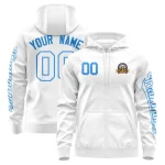 Custom White Powder Blue Varsity Full-Zip Letterman Classic Jacket Hoodie
