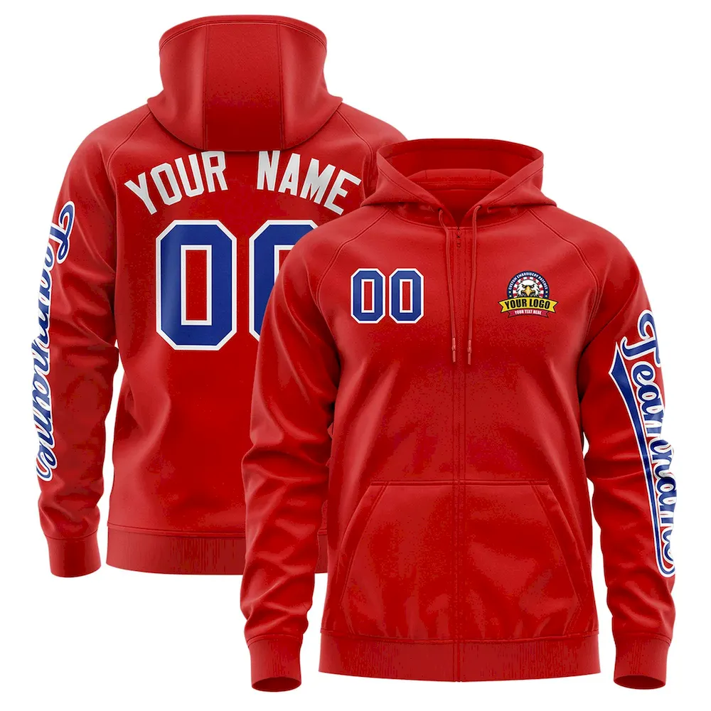 Custom Red Navy Varsity Full-Zip Letterman Classic Jacket Hoodie