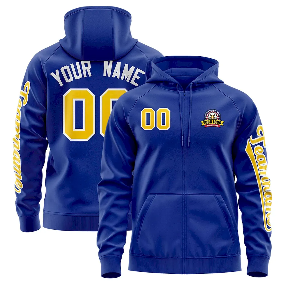 Custom Royal Gold Varsity Full-Zip Letterman Classic Jacket Hoodie