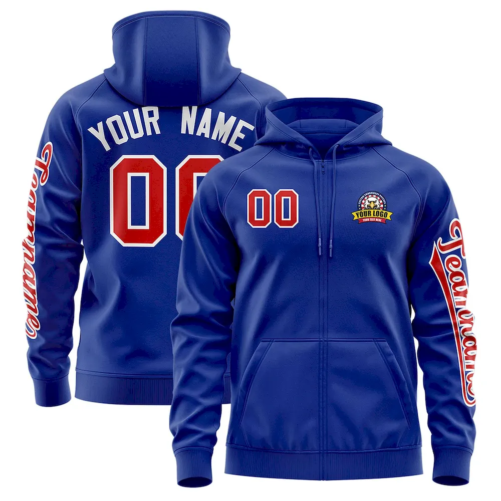 Custom Royal Red Varsity Full-Zip Letterman Classic Jacket Hoodie