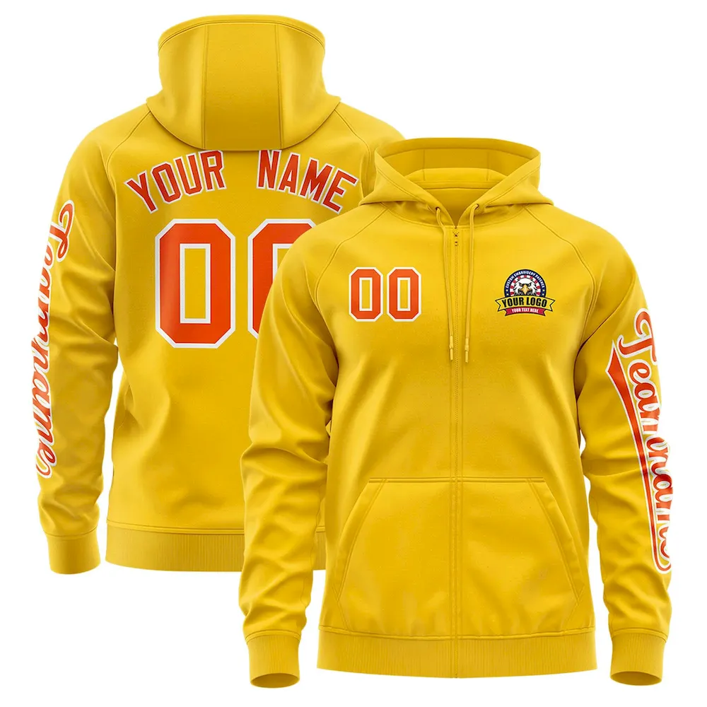 Custom Gold Navy Varsity Full-Zip Letterman Classic Jacket Hoodie