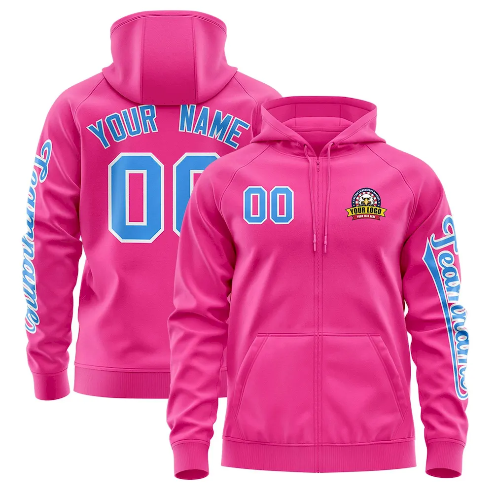 Custom Pink Gray Varsity Full-Zip Letterman Classic Jacket Hoodie