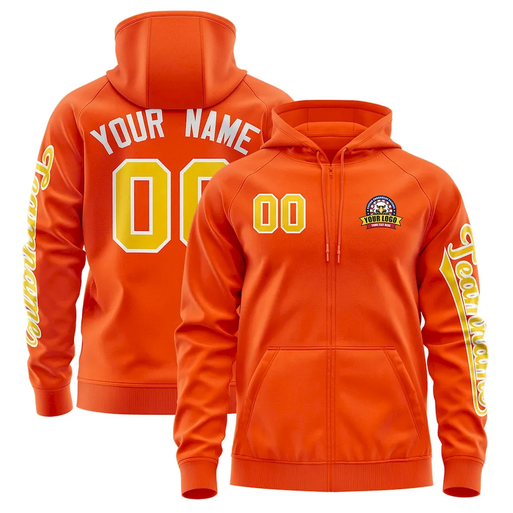 Custom Orange Gold Varsity Full-Zip Letterman Classic Jacket Hoodie