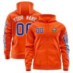 Custom Orange Royal Varsity Full-Zip Letterman Classic Jacket Hoodie