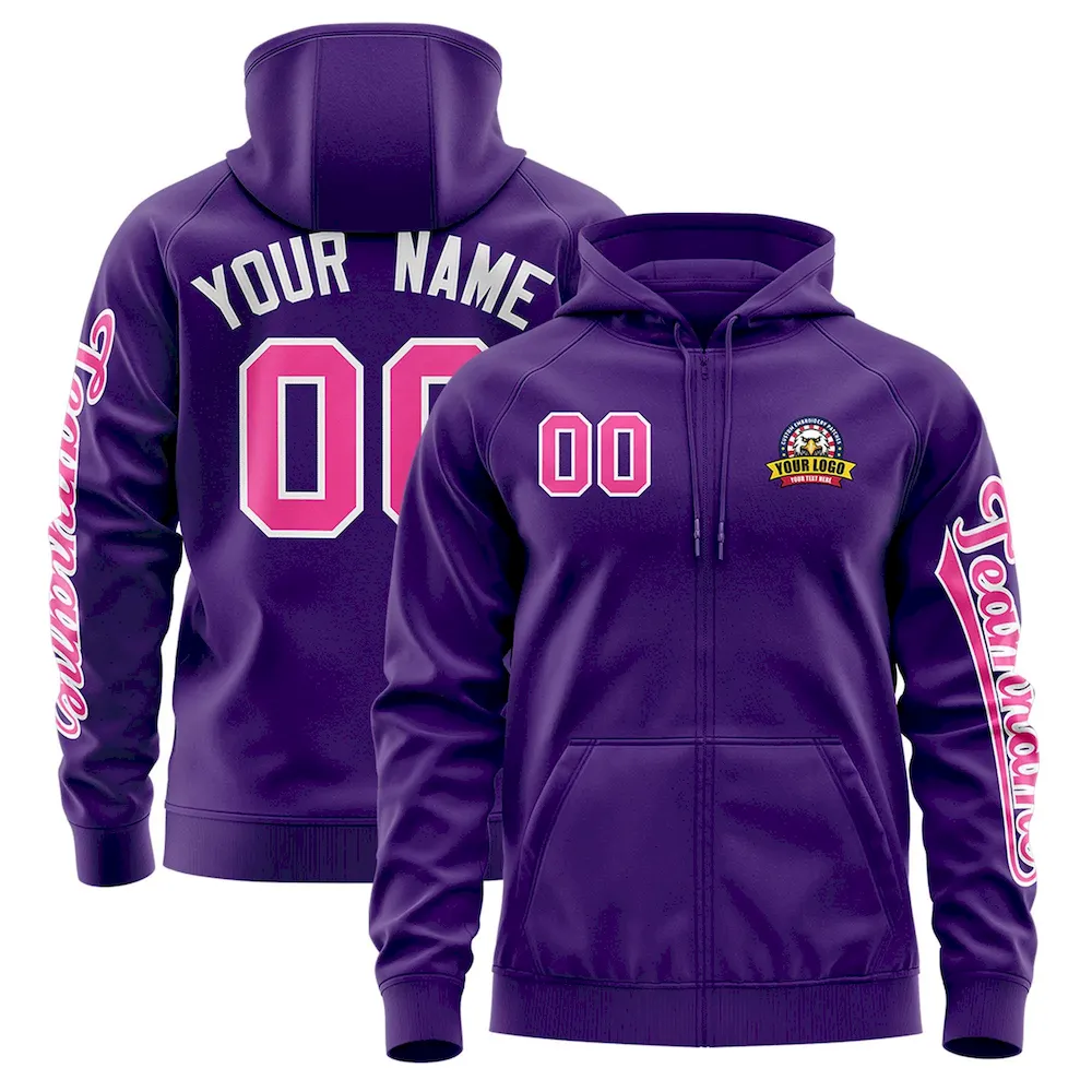 Custom Purple Pink Varsity Full-Zip Letterman Classic Jacket Hoodie