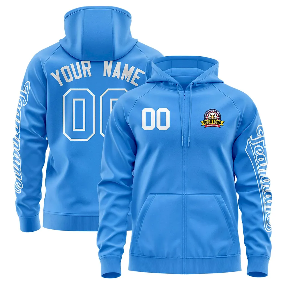 Custom Powder Blue Pink Varsity Full-Zip Letterman Classic Jacket Hoodie