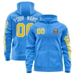 Custom Powder Blue Gold Varsity Full-Zip Letterman Classic Jacket Hoodie
