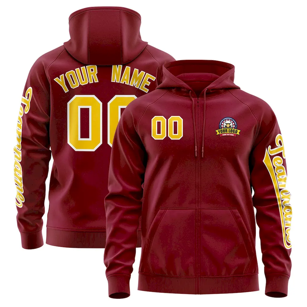 Custom Crimson Gold Varsity Full-Zip Letterman Classic Jacket Hoodie