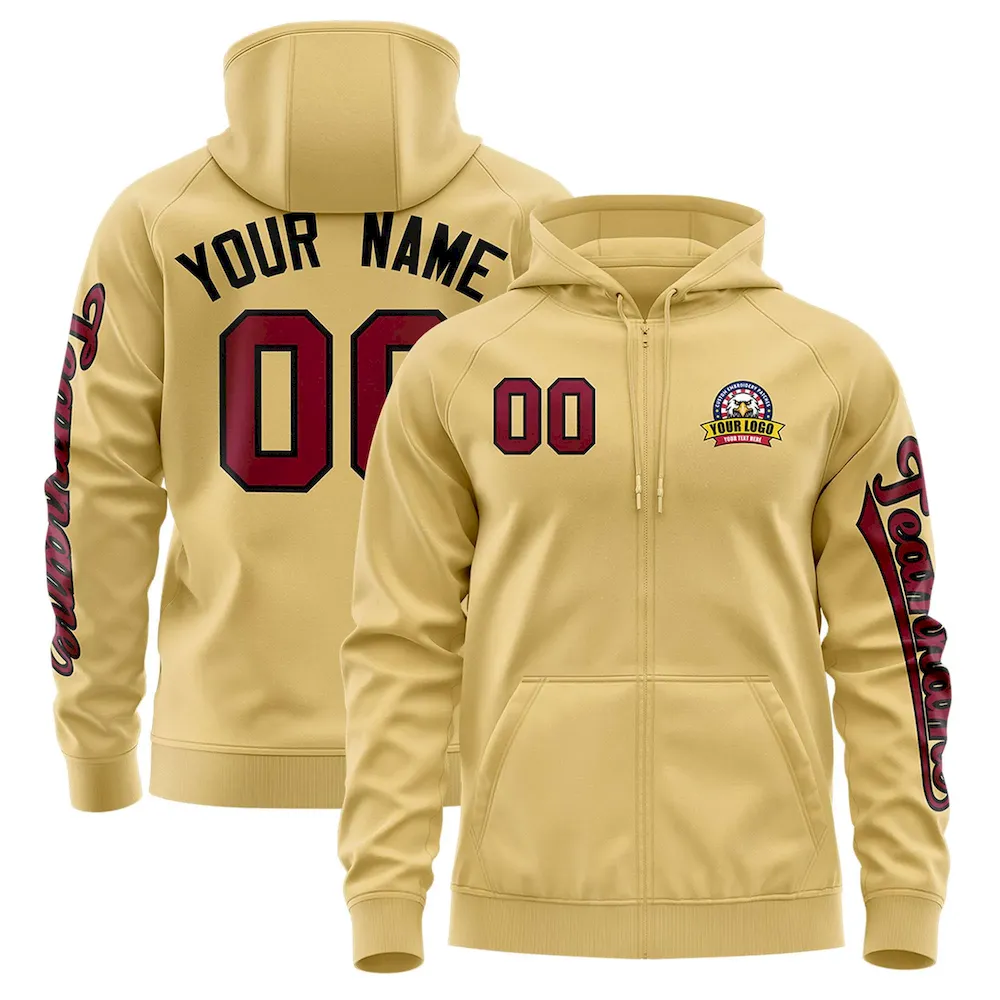 Custom Khaki Crimson Varsity Full-Zip Letterman Classic Jacket Hoodie