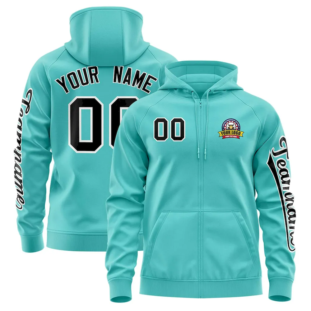 Custom Bright Green Black Varsity Full-Zip Letterman Classic Jacket Hoodie