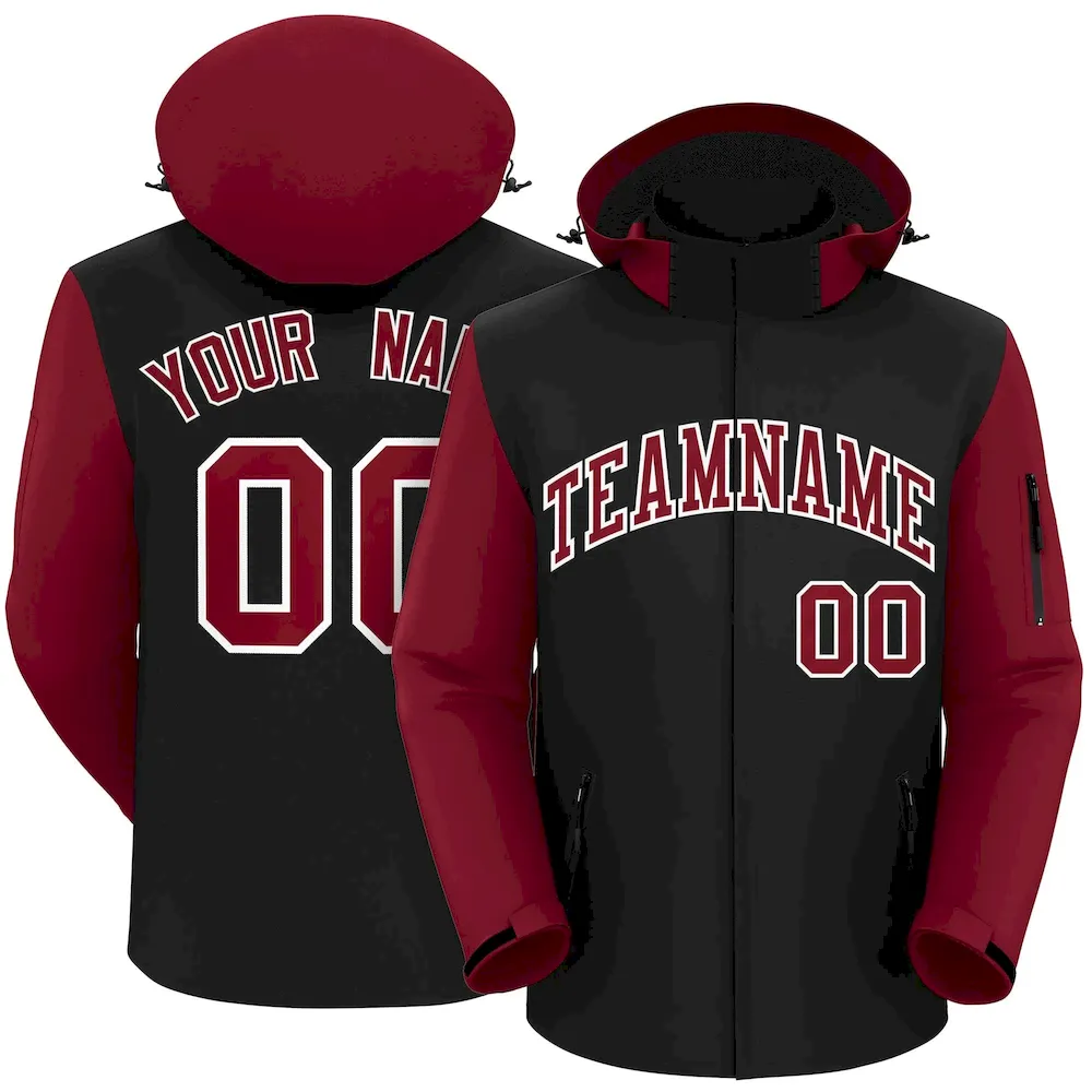 Custom Black Crimson-White Raglan Sleeves Waterproof Jacket