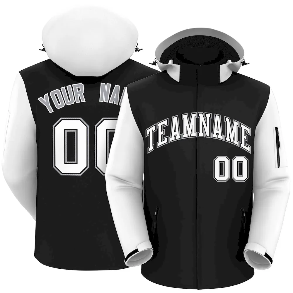 Custom Black Royal-White Raglan Sleeves Waterproof Jacket