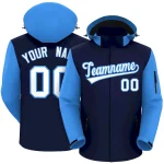 Custom Navy Powder Blue-White Raglan Sleeves Waterproof Jacket