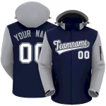 Custom Navy Gray-White Raglan Sleeves Waterproof Jacket