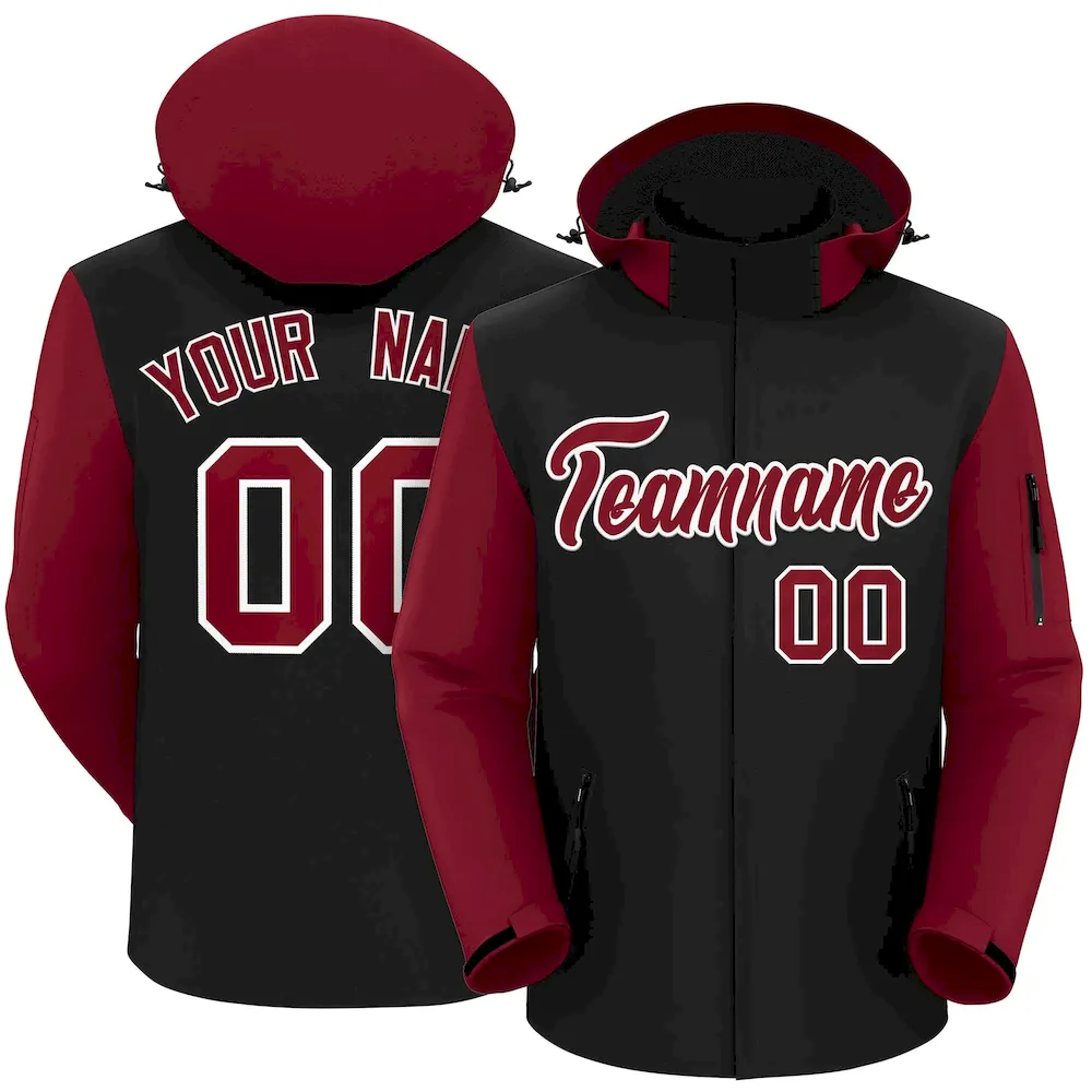Custom Black Crimson-White Raglan Sleeves Waterproof Jacket