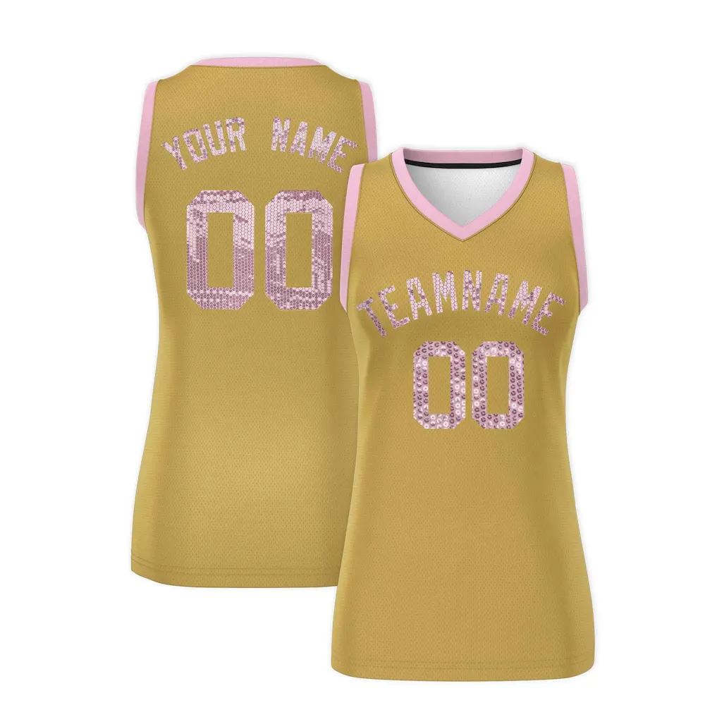 Custom Old Gold Pink Women Basketball Jersey Sequined Dress
