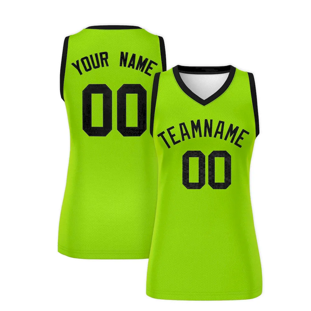 Custom Neon Green Black Women Basketball Jersey Sequined Dress