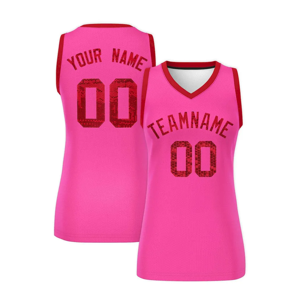 Custom Pink Gold Women Basketball Jersey Sequined Dress