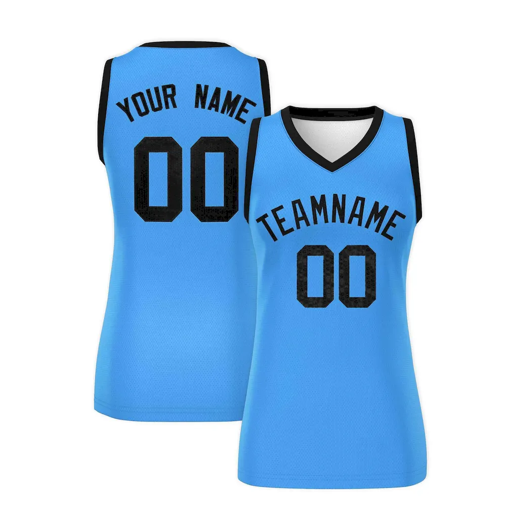 Custom Powder Blue Black Women Basketball Jersey Sequined Dress