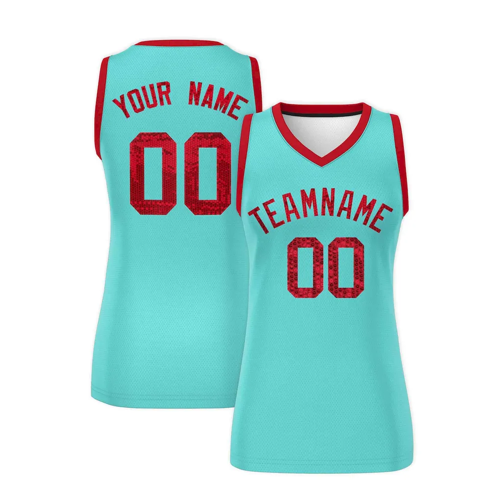 Custom Bright Green Red Women Basketball Jersey Sequined Dress