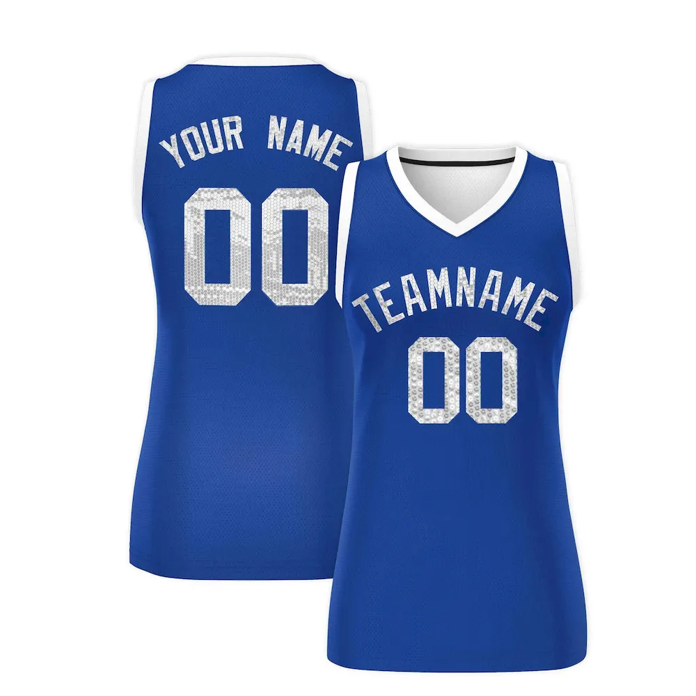 Custom Royal Red Women Basketball Jersey Sequined Dress