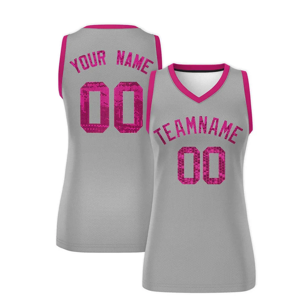 Custom Light Blue Light Pink Women Basketball Jersey Sequined Dress
