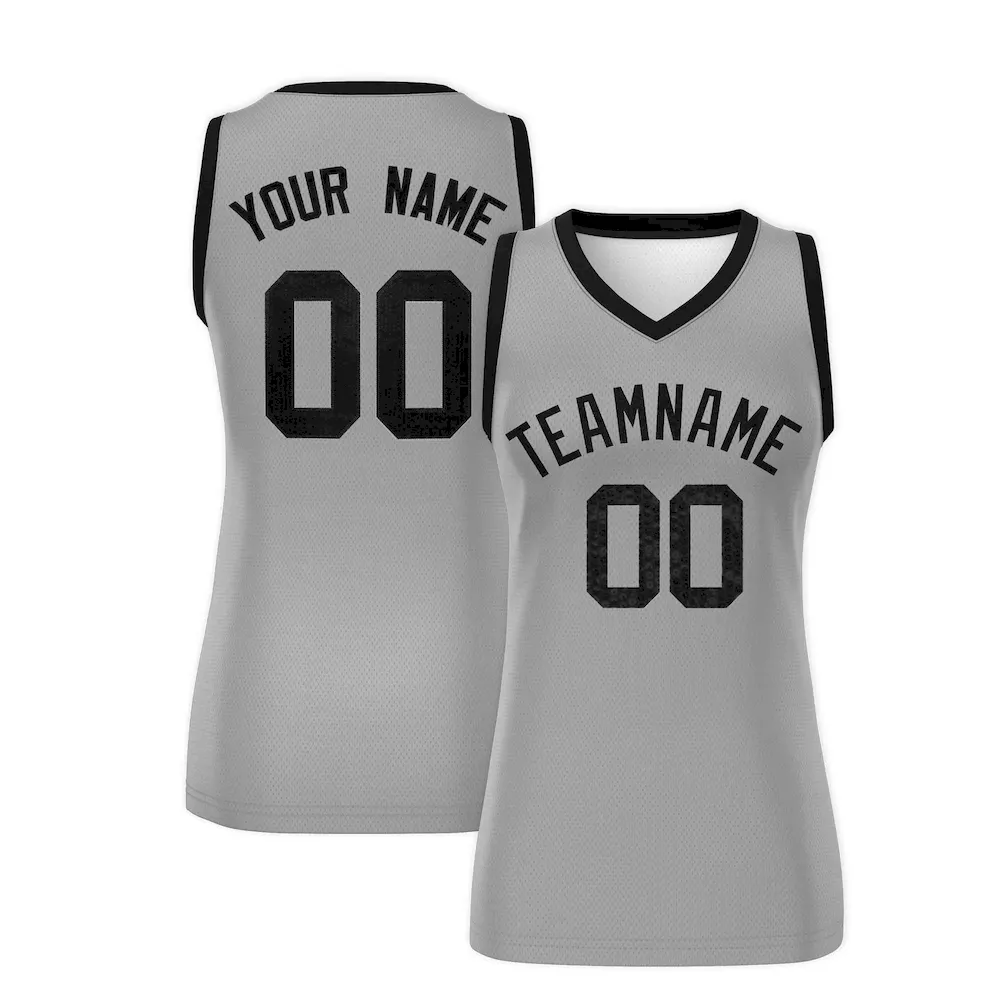 Custom Silver Black Women Basketball Jersey Sequined Dress