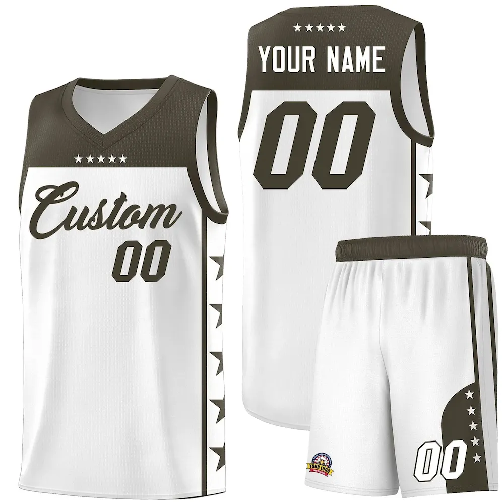Custom White Olive Personalized Star Pattern Sports Uniform Basketball Jersey