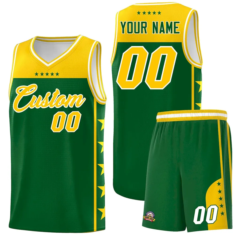 Custom Kelly Green Yellow Personalized Star Pattern Sports Uniform Basketball Jersey