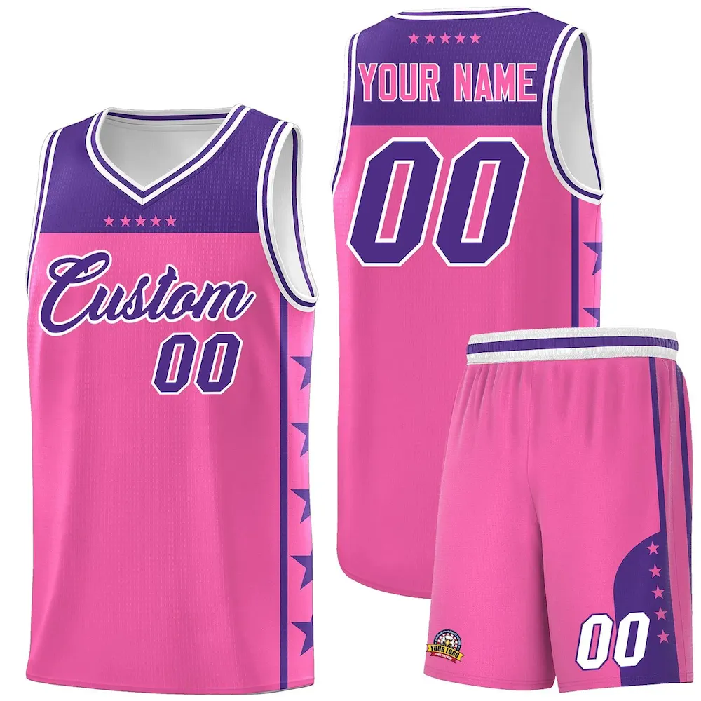 Custom Pink Purple Personalized Star Pattern Sports Uniform Basketball Jersey