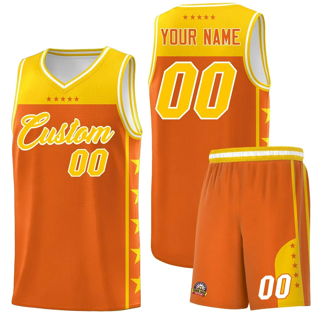Custom Gold Orange Personalized Star Pattern Sports Uniform Basketball Jersey