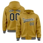 Custom Old Gold Black-White Varsity Full-Snap Letterman Classic Jacket Hoodie