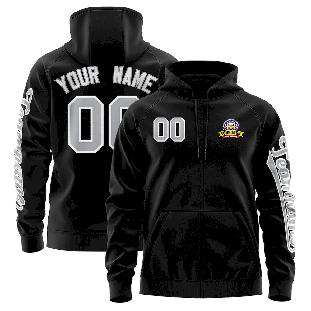 Custom Black Gray Varsity Full-Zip Letterman Classic Jacket Hoodie