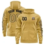 Custom Old Gold Black Varsity Full-Zip Letterman Classic Jacket Hoodie