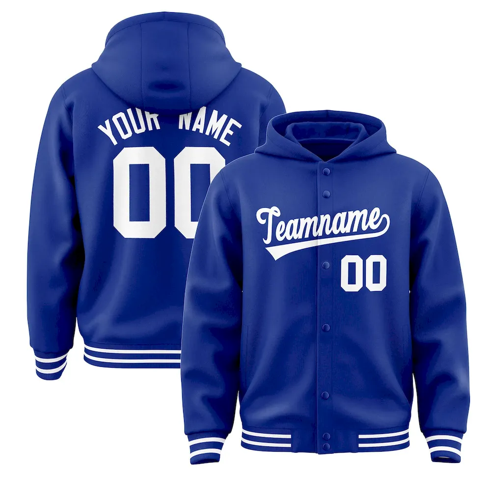 Custom Royal White Varsity Full-Snap Letterman Classic Jacket Hoodie