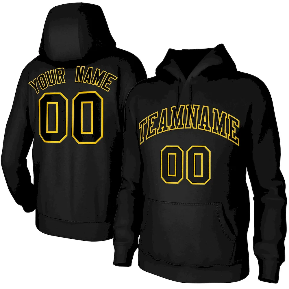 Custom Black Yellow Classic Style Training Uniform Pullover Hoodie