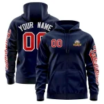 Custom Navy Red Varsity Full-Zip Letterman Classic Jacket Hoodie