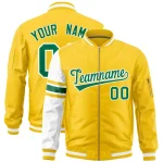 Custom Fluorescent Green White Varsity Full-Zip Raglan Sleeves Stripe Letterman Bomber Jacket