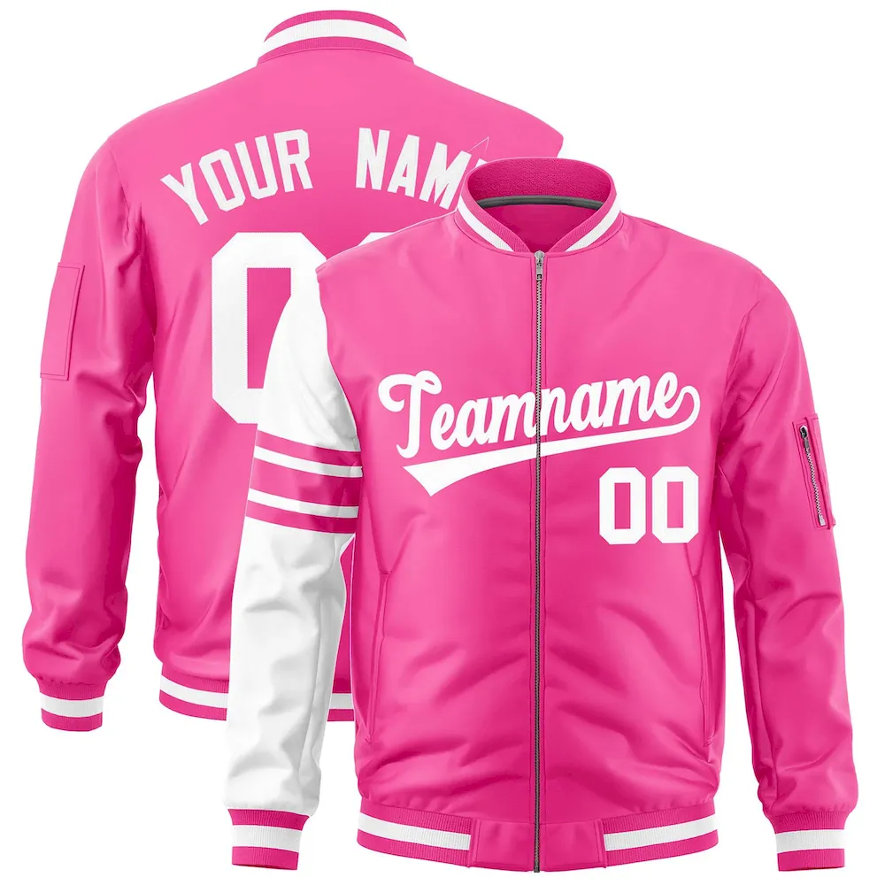 Custom Orange Gold-White Varsity Full-Zip Raglan Sleeves Stripe Letterman Bomber Jacket
