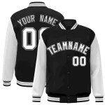 Custom Black White-Black Raglan Sleeves Varsity Full-Snap Letterman Jacket