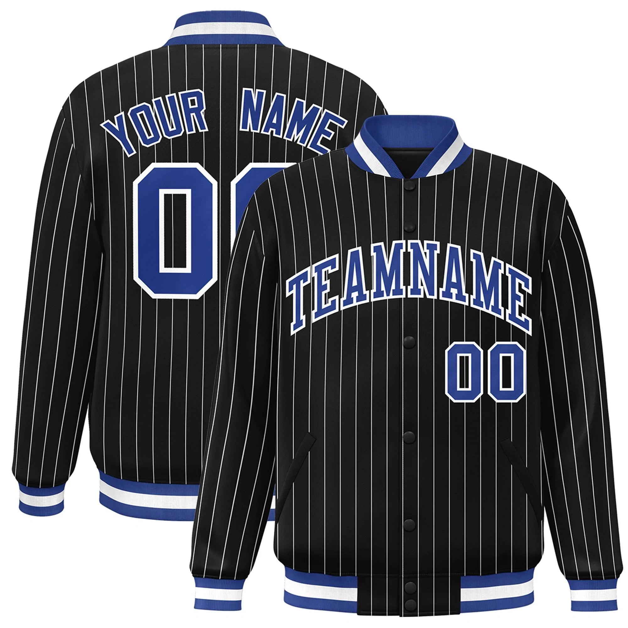 Custom Black Gold-White Stripe Fashion Letterman Bomber Varsity Jacket