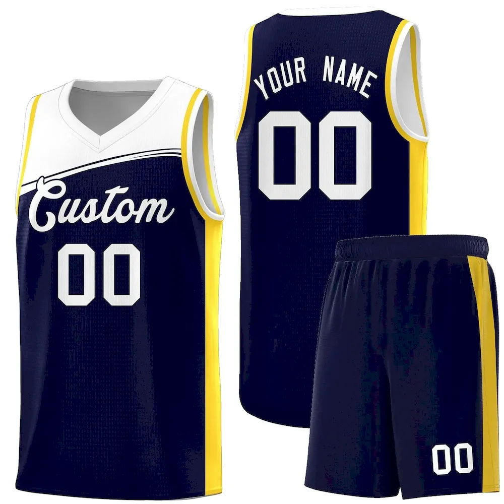 Custom White Royal Color Block Sports Uniform Basketball Jersey