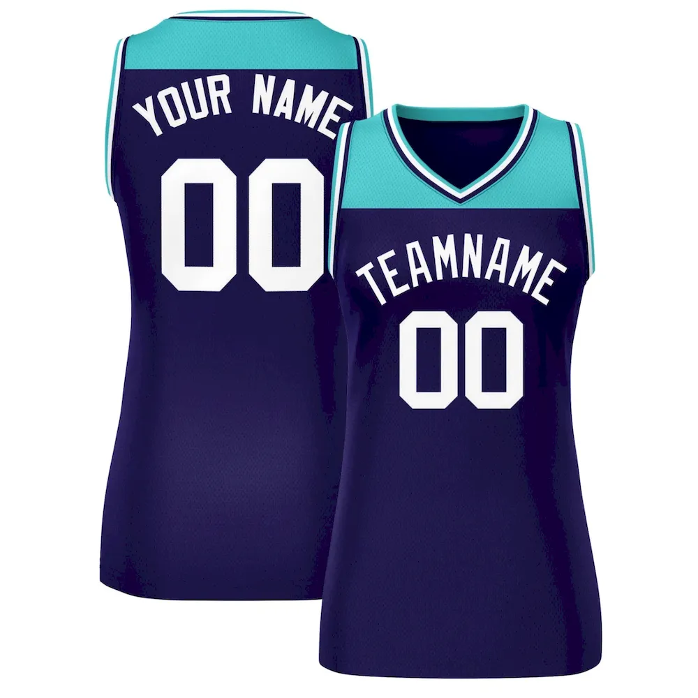 Custom Aqua Purple Color Block Fashion Tops Mesh Basketball Jersey For Women
