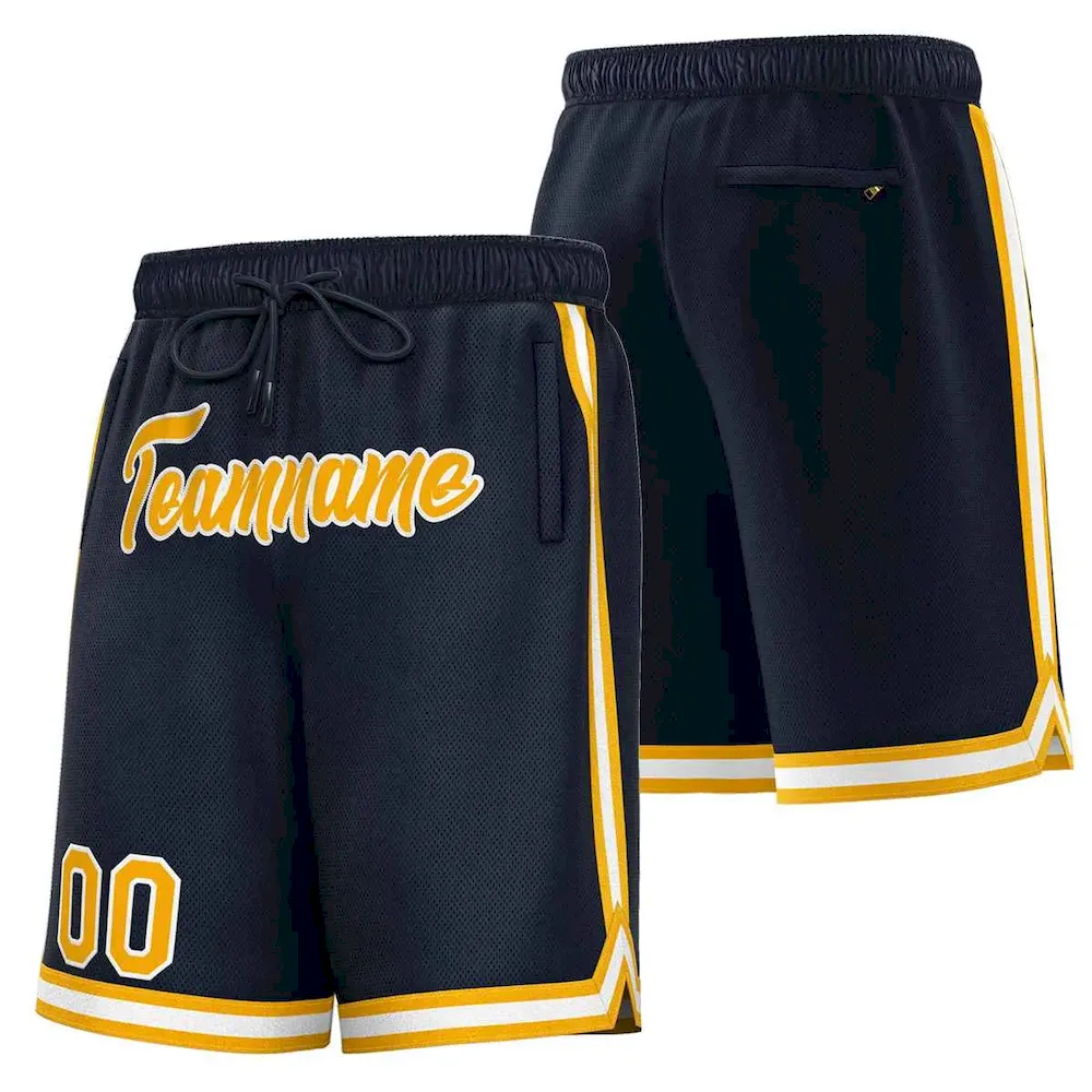 Custom Navy Gold-White Sport Basketball Shorts